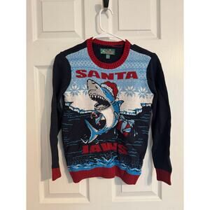 Ugly Christmas Sweater Santa Jaws Youth Large 10/12 Shark
